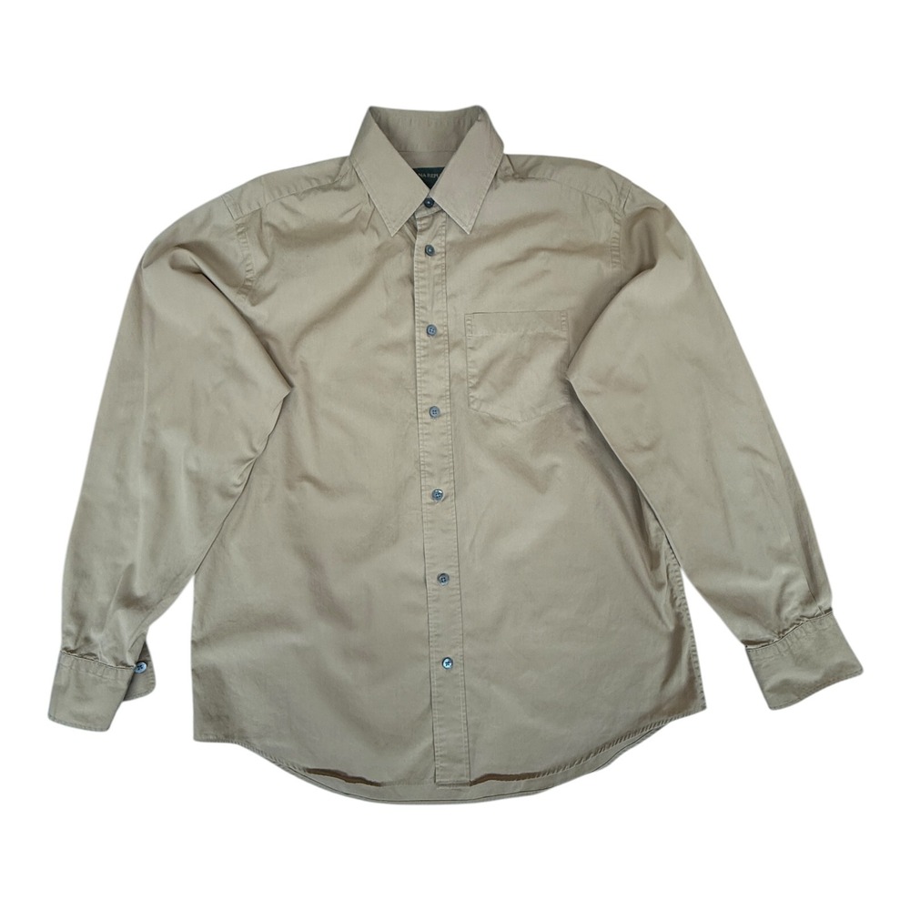 Kenneth Cole New York Dress Shirt Mens M Tan New Mobility Woven Slim Fit Stretch